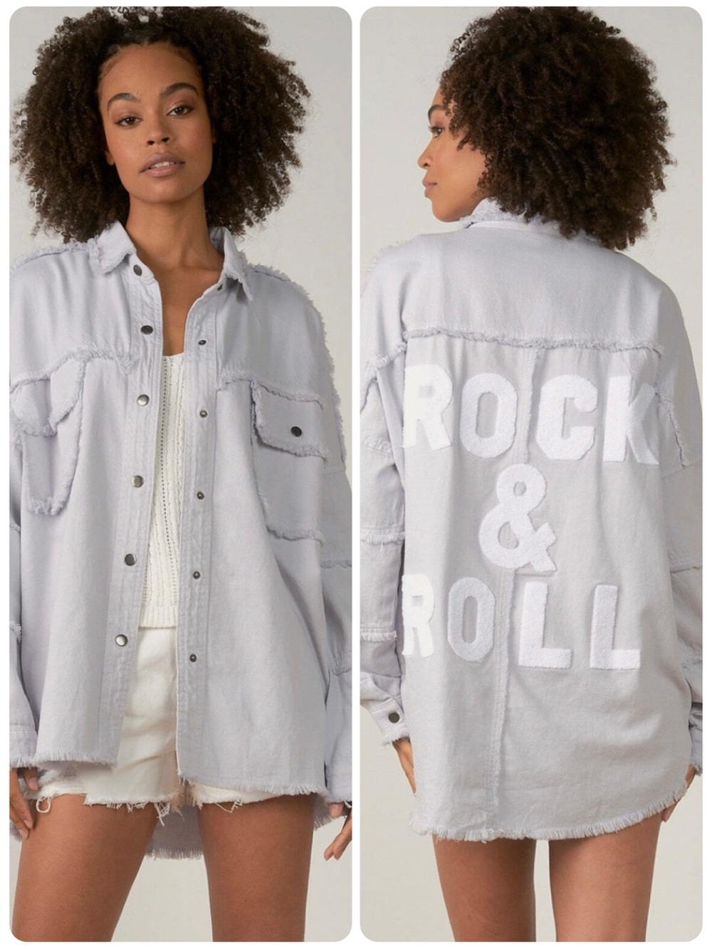 Elan Devan Rock & Roll Oversized Utility Shacket Gray Distressed Cotton Medium - Picture 5 of 16